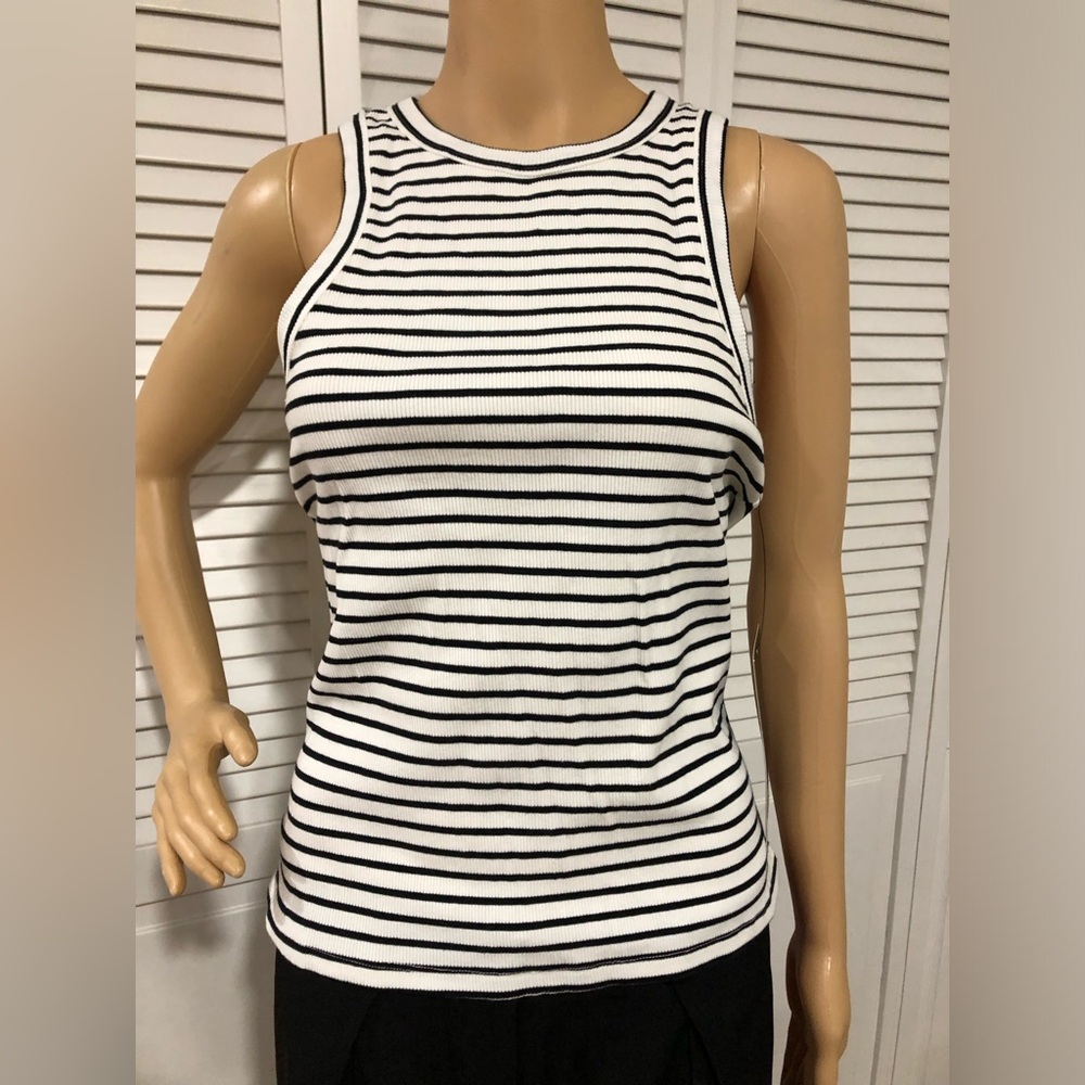Tuckernuck Black and White Striped Ribbed Tank